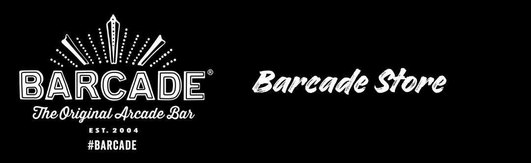 Barcade logo with 'The Original Arcade Bar' and 'Barcade Store' text on a black background